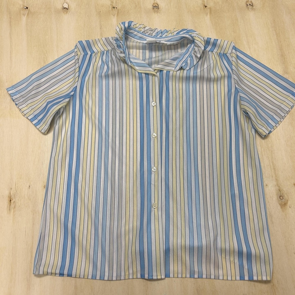 Vintage Cape Cod Shirt Womens Large Blue Stripe Short Sleeve Button Up